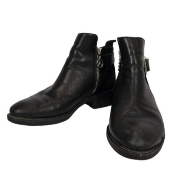 The Wishbone Collection Black Moto Ankle Boot Size 6.5M Leather Bootie Fall - Picture 1 of 16